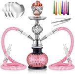 Hookah Set, 12'' 2 Hose Hookah Complete Set With Everything - Mini Ball Shisha Hookah Glass Vase Hollow-Carved (Pink)