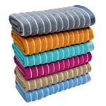 STAMIO Cotton 400 GSM Hand Towel Set of 6, 14 X 21 Inch for Men, Women, Home Use, Gym, Wash Basin | Soft, Absorbent, Quick Dry, Small Size Towels, Travel Friendly | Jumping Stripe, Multicolor