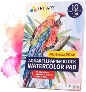 Papel de acuarela A1 300 g/blanco / 10 hojas | Bloc de acuarela grande DIN A1 de Tritart