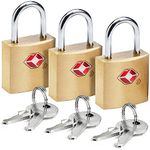 EzLife - TSA Approved Brass Mini Padlock, Brass Luggage Locks, Brass Lock with Key for Gym Locker, Backpack (Multicolor) (Pack of 3)