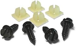 License Plate Screw Kit - Black, OEM Style Fasteners with Nylon Screw Retainers for Mounting Front and Back License Plates on Cars, SUVs, Trucks - Rustproof, Self Tapping Bolts (Black Stainless Steel)