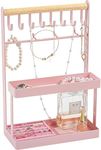 Lolalet 4-Tier Jewelry Organizer, Cute Necklace Holder Stand with 12 Hooks for Teen Girl Aesthetic Room Bedroom Decor -Pink