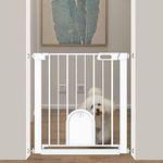 Baby Gate with Cat Door, 29.5"-32" Wide Pet Gate with Cat Door, Walk Through Dog Gates Indoor for Cat Puppy, Metal Tension Safety Child Gate, Pressure Mounted No Drill Dog Barrier Doorway, White