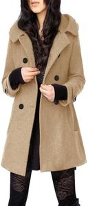 Tanming Women's Warm Double Breasted Wool Pea Coat Trench Coat Jacket with Hood (Khaki-XS)