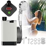 Portable Shower for Camping, Rechargeable Electric Camping Shower Pump with Battery Level Display, Multiple Spray Head with 3-Speed Mode & Pause Button for Outdoor Travel,Hiking, Easy to Store