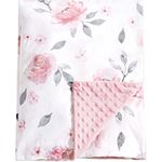 PHF Baby Blanket for Girls, 50x60 Inches Soft Double Layer Baby Blankets with Dotted Backing, Receiving Blanket Bed Throws for Newborn, Infant, Babies, Floral