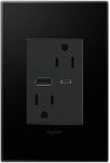 Legrand adorne Dual-USB, 15A, Ultra-Fast Charge, 6 Amp, Type A/C, USB, Hybrid Outlet (With Wall Plate, Graphite)