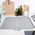 SONANI Silicone Dish Drying Mat for Kitchen, Large 23 x 17 Inch Dish Drainer Mat with Drain Lip, Waterproof Heat Resistant Non-Slip Silicone Mat for Sink & Counter, Utensil Dish Drying Mat (Grey)