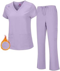 M&M SCRUBS Women's Breathable Cool Stretch Fabric Scrub Top and cargo Pant Set (Lavender, Medium)