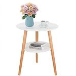 Double Layer 16" White Round Side Coffee Table Petite Tea End Tables Modern Small Bedside for Living Room Sofa Bedroom Bed Nightstand Easy Assembly (White)