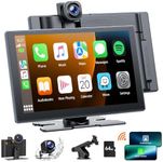 HOTPEAK 9 inchs Wireless Carplay Screen for Car with 2.5K Dash Cam, 1080p Backup Camera, Portable Car Stereo for Apple Carplay Android Auto with Mirror Link, Loop Recording, GPS Navigation, Bluetooth