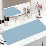 Leather Desk Pad Protector,PU Leather Dual Side Large Mouse Pad, Non-Slip and Waterproof Writing Mat 31.5" x 11.81", Laptop Desk Table Protector for Office Work and Home (Sky Blue + Gray)