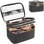 OCHEAL Makeup Bag, Double layer Cosmetic Cases Travel Makeup Organizer Toiletry Bags Large Make Up Bag for Women Girls with Adjustable Dividers and Brush Organize area (BLACK CLEAR)