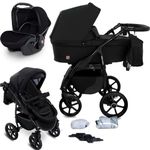 GaGaDumi Boston 3-in-1 Pram & Travel System - Lightweight Foldable Baby Pushchair & Buggy with Car Seat Rear & Forward Facing - Complete Set with Accessories Black