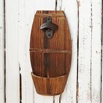 Wooden Wall Mounted Beer Barrel keg Bottle Opener, Vintage Bottle Opener with Cap Collector Catcher, Ideal Gift for Men and Beer Lovers, Use as Bar Decoration.