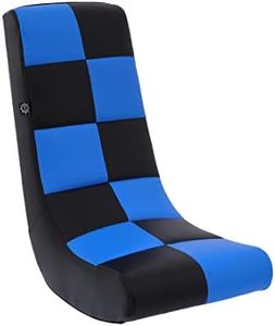 The Crew Furniture Classic Video Rocker Floor Gaming Chair, Kids and Teens, Checkered PU Faux Leather, Black/Blue