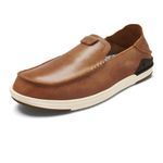 OLUKAI Kakaha Men's Slip-On Shoes, Full-Grain Leather Sneakers, Gel Insert for Comfort & Support, Comfort Fit & Wet Grip Rubber, Fox/Fox, 9.5