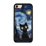 Onemiliayears Cute Starnight Cat Phone Case, Van Gogh Cute Cat Pattern iPhone 7/8/SE Case, Non-Slip Design and Shock Absorption, Phone Case for Teen Girls, Boys, Women and Men(iPhone - 7/8/SE)