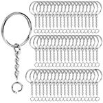 Teenitor Metal Split Keychain Ring Parts - 60 Key Chains 25mm with 26mm chains and 60pcs Open Jump Ring for Craft Key Ring