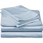 600TC 100% Long Staple Soft Cotton, 4 Piece Sheets Set, RV Short Queen Size,Smooth & Soft Sateen Weave, Luxury Hotel Collection Bedding, Light Blue Solid