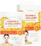 Skin 2.0 Vitamin C & Collagen Sheet Mask - Anti-Aging, Wrinkle & Age Spot Reducer, Hydrating & Moisturizing - Dermatologist Tested Korean Skincare, Clean Beauty, Cruelty-Free, All Skin Types - 5 Masks