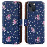 32nd Floral Series 2.0 - Design PU Leather Book Wallet Case Cover for Apple iPhone 13 (6.1"), Designer Flower Pattern Wallet Style Flip Case With Card Slots - Vintage Rose Indigo