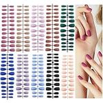 Dokpav 240PCS Full Cover Fake Nails, Ballerina Short Fingernails, Matt Frosted Short Nails, French Nails Set, Colored Artificial Fingernails for Women Girl Salon DIY Nail Art Design, 10 Color, 12 Size