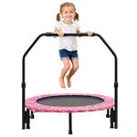 36'' Kids Trampoline Mini Foldable Noise-Free Trampoline with Adjustable Foam Handrail & Safety Padded Protective Cover Fitness Exercise Bungee Rebounder Jumper Indoor Outdoor Use for Boys Girls