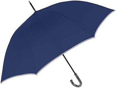 PERLETTI Ombrello Blu CATARIFRANGENTE Lungo Golf Uomo Donna Automatico - Ombrello Classico Grande XL Riflettente 2 Persone Antivento Resistente Robusto in Fibra di Vetro Elegante (Manico Curvo)