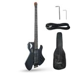 Kadence EBHL01BK Chronicle 46.5” Electric Bass Guitar | P Style | Solid Ash Wood | Split-coil Pickup Setup | Gig Bag + Cable | Black