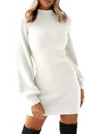 GRECERELLE Womens Jumper Dress Winter Mock Neck Long Sleeve Bodycon Knit Pullover Jumpers Ladies Mini Sweater Dresses (White, S)