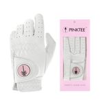CROWNBLANKS Women's Golf Glove Left Hand Ladies Pink Cabretta Leather Golf Gloves with Removable Magnetic Ball Marker Full Finger(21pink-XL)