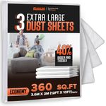 RAULDE 3 Pack Large Plastic Dust Sheets for Decorating - 3.6m x 2.7m (12ft x 9ft) Polythene Sheeting - 17 Micron Plastic Sheets for Painting, Furniture & Floor Protection