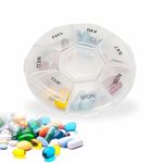 Pill Box Weekly Pill Box Organiser 7 Day Tablet Box Round Medicine Storage Box Travel Pill Case Daily Pill Box for Medication Vitamins Supplements Cod Liver Oil Pills 8.5 X 4.5 X 8.5cm (1pc)