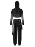 MSemis Kids Girls Net Hoodie Crop Top with Vest and Trousers Set for Hip Hop Performance Outfits Black F 11-12 Years