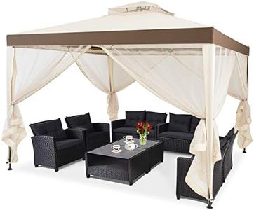 COSTWAY 3m x 3m Outdoor Gazebo, Pavilion Canopy Tent with Zipped Mesh Side Walls, 2-Tier Roof Marquee Shelter for Patio, Backyard, Garden Event (Beige)