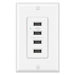 BESTTEN USB Receptacle Outlet, 4.2A/21W High-Speed 4 Port USB Wall Charging Outlet 125VAC Input, Quad Type-A Ports with LED Indicator, Decorator Wallplate Included, UL Listed, White