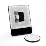 Glamcor Riki Skinny Vanity Makeup Mirror with Selfie Function and Magnification Mirror Attachment (Black, 5X Magnification)