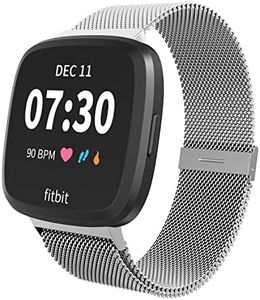 Limque Magnetic Bands Compatible with Fitbit Versa/Versa 2/Versa Lite/SE, Women Men Metal Adjustable Replacement Wristband for Fitbit Versa Smart Watch Multi-Color (Silver, Small)