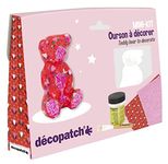 Décopatch - Ref KIT037C - Teddy Bear Mini Kit - Suitable for Children - Includes White Papier Mache Animal, 2 x Décopatch Sheets, Brush & Pot of PaperPatch Glue