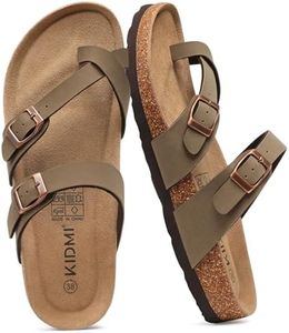 KIDMI Women's Cork Footbed Sandals, Comfortable Summer Slip-On Slides with Adjustable Buckle, Brown 39