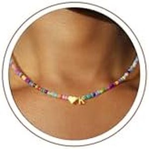 Turandoss Friend Gifts for Women Girls, Dainty Colorful Boho Beaded Heart Initial K Necklace Friend Letter Necklace Friendship Gift for Women Birthday Gifts for Friends