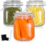 YEBODA 32oz Food Storage Canister Glass Jars with Clamp Airtight Lids and Silicone Gaskets for Multi-Purpose Kitchen Containers - Clear Square (3 Pack)