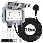 Outdoor Extension Lead Waterproof 10m, External Power Electrical Cable, Outside IP66 Weatherproof Double Plug Sockets for Garden Hot Tub