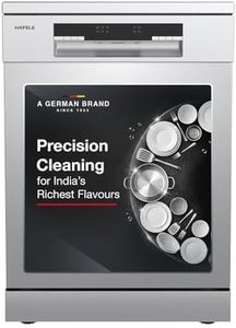 Hafele Aqua Chrome Dishwasher |13 Place Settings |Upto 70 Utensils |Designed for Indian Kitchens |Free-Standing |Hygienic & High-Performance Cleaning |Premium Stainless Steel Finish |5-Year Warranty