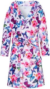 AIDEAONE Big Girls' Robe Soft Hooded Butterflies Bathrobes Plush Pajamas Flannel Gift for Kids for 10-12 Years