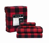 100% Cotton Flannel Sheets Set - King Size Flannel Sheets, 4-Piece Luxury Bedding Sets, Lightweight, Brushed for Extra Softness, Warm and Cozy, 16" Deep Pocket - Buffalo Check Red