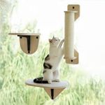 MEWOOFUN Cat Window Perch Hammock with Climbing Steps and Scratching Post Wooden Cat Window Bed Mounted Cat Bed for Indoor Cats (3 Pcs Set)