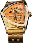 FORSINING Triangle Skeleton Men's Automatic Mechanical Watch Luxury Gold Black Stainless Steel Watches Waterproof Luminous Sports Wristwatch, gold gold, Mechanical