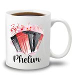 Personalized Accordion Musical Instrument White Coffee Mug 11 15 Oz, Accordion Coffee Cup Gifts for Accordion Player Men Women, Customized Name Accordion Player Travel Mug, Accordion Band Cup Gifts